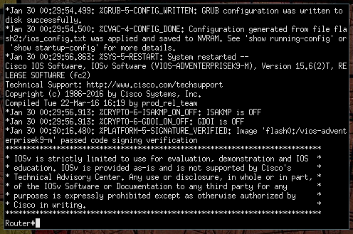 Our router lives, and this is its humble console output.